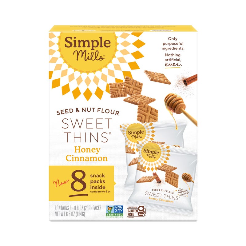 Simple Mills Snack Packs Honey Cinnamon Seed & Nut Flour Sweet Thins, Paleo Friendly & Delicious Sweet Thin Cookies, Good for Snacks, Nutrient Dense, 8 Pack (6.5 oz Pack of 1) - Image 1